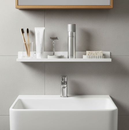 Polita din otel, alba, utilizare universala, baie, hol, dormitor, living sau spatii de lucru, 60x12x5 cm, feronerie inclusa, 2 holduruburi + 2 dibluri [3]