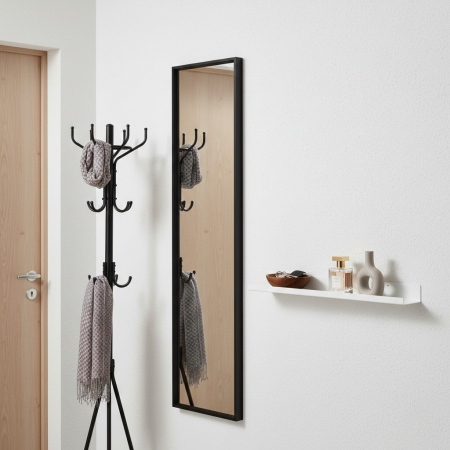 Polita din otel, alba, utilizare universala, baie, hol, dormitor, living sau spatii de lucru, 60x12x5 cm, feronerie inclusa, 2 holduruburi + 2 dibluri [1]