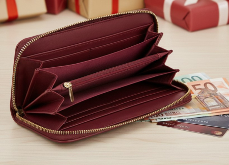 Portofel pentru femei, piele ecologica, cu fermoar, bordo, 19x11x2.5 cm [3]