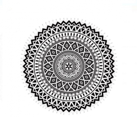 Prosop de plaja rotund, mandala, alb -negru, diametru 150 cm [2]