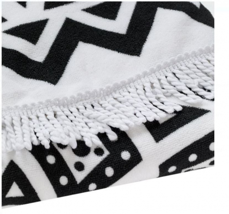 Prosop de plaja rotund, mandala, alb -negru, diametru 150 cm [3]