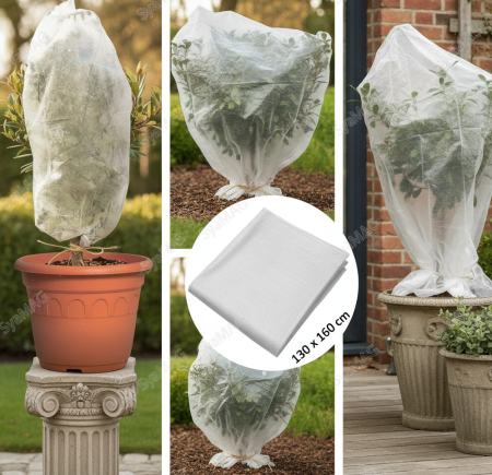 Protectie plante antiinghet, husa reutilizabila, polipropilena, 130x160 cm, 30 g/m², reduce pierderea de caldura, limiteaza efectul vantului, permite patrunderea luminii pentru fotosinteza [2]