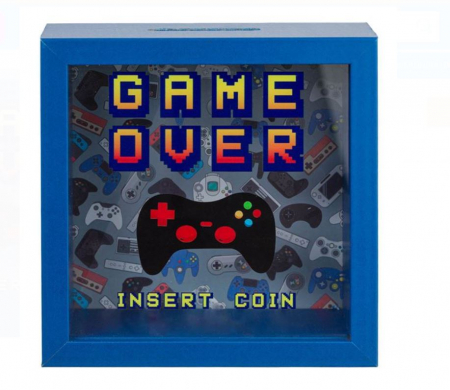 Decoratiuni - Pusculita din lemn Game over, 15.5x6x15.5cm