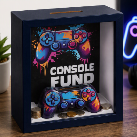 Decoratiuni - Pusculita din lemn gamer, 15.5x6x15.5cm
