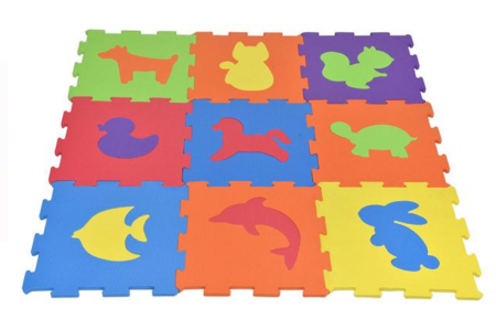 Siguranta si protectie - Covor puzzle pentru camera copilului, model cu animale, 9 bucati, 31,5 x 31,5 cm
