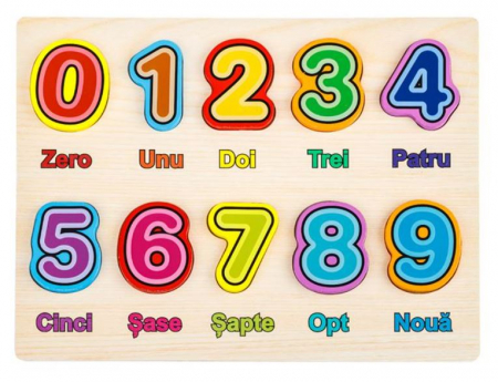 Jocuri si jucarii interactive - Puzzle din lemn cu 10 cifre, 30 x 22 cm