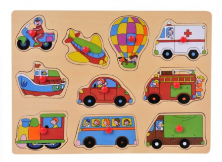 Jocuri si jucarii interactive - Puzzle din lemn cu vehicule, 10 piese, 30x23 cm