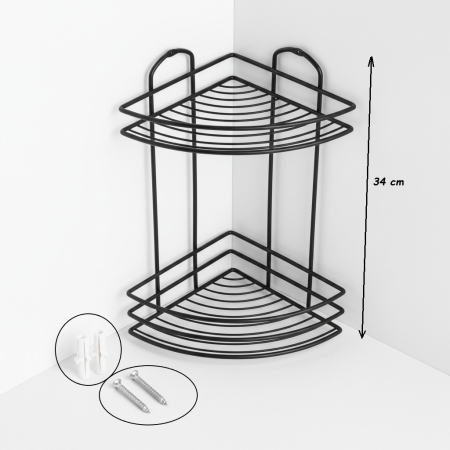 Raft de baie tip coltar, metalic, prindere cu suruburi, 20x20x34 cm, negru, feronerie inclusa [2]