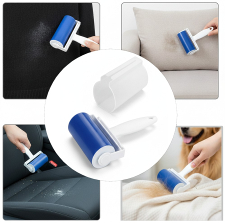 Rola scame, reutilizabila, silicon aderent, cu capac si maner ergonomic, curatare haine si textile [0]