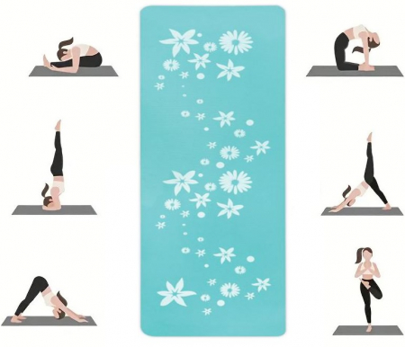 Articole fitness - Saltea pentru antrenament, model floral, turcoaz, 180x60x0.6 cm