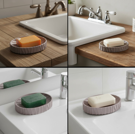 Savoniera din plastic, model cu dungi striate, 13x10 cm, gri, ovala [1]