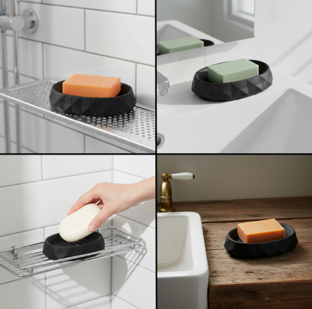 Savoniera din plastic, model cu margini 3D, 13x9 cm, negru, oval [1]