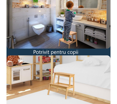 Scaun inaltator cu 2 trepte, multifunctional, bambus, 50 cm [1]