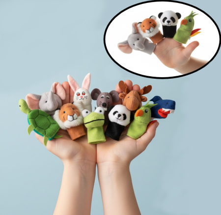 Toate produsele - Set 10 marionete din plus pentru degete, modele animalute, 3 ani +