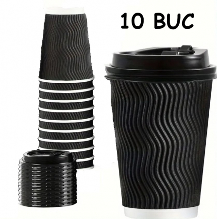 Toate produsele - Set 10 pahare cafea cu capac, din carton, 360 ​​ml