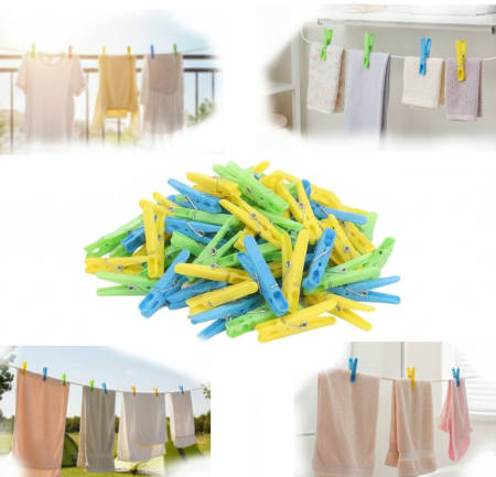 Toate produsele - Set 100 carlige pentru organizare si uscare rufe, 8 cm, polipropilena, multicolor