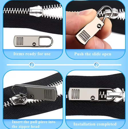 Set 2 buc cap fermoar, kit inlocuiere glisor, mecanism carabinier, pentru toate tipurile de fermoare, pentru genti, rucsacuri, imbracaminte, incaltaminte, valize sau portofele, 3.5x1 cm [2]