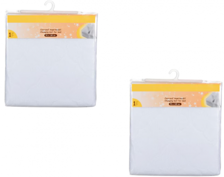 Paturici si perne - Set 2 buc, cearceaf impermeabil cu elastic, 70x130cm, alb, 80% bumbac si 20% poliester