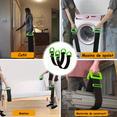 Set 2 buc curea reglabila de ridicare si mutare mobila, manere ergonomice, lungime maxima 165 cm [1]
