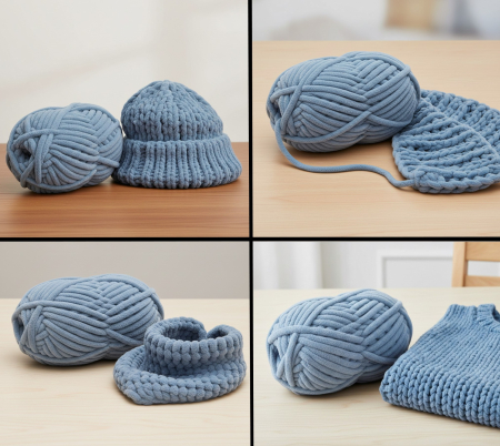Set 2 buc ghem cu fir de tricotat moale si catifelat, bleu, poliester, lungime 32 m/ghem [1]