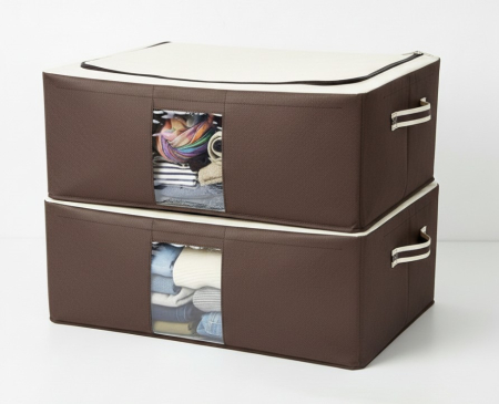 Huse si cutii depozitare - Set 2 buc husa tip cutie depozitare sau transport imbracaminte, cadru metalic, baza din MDF, 60x40x20 cm, 50 litri