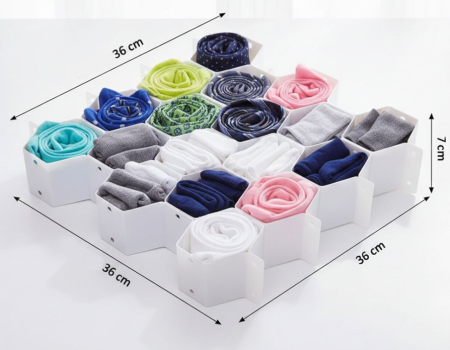 Set 2 buc organizator pentru sertare, 36x36x7 cm, 18 compartimente, model fagure [2]