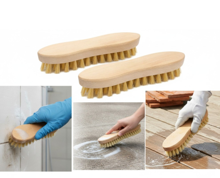 Toate produsele - Set 2 buc perie cu maner din lemn, cu perii grosi, pentru suprafete dure, gresie, ciment sau lemn