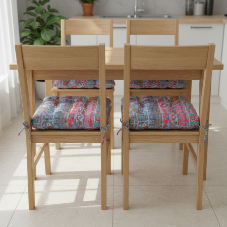 Set 2 buc perna decorativa pentru scaun, reversibila, multicolora, 40x40x7 cm, model floral abstract, utilizare in bucatarie, living, terasa sau balcon [1]