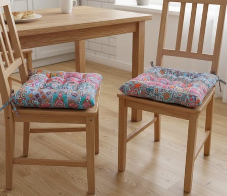 Toate produsele - Set 2 buc perna decorativa pentru scaun, reversibila, multicolora, 40x40x7 cm, model floral abstract, utilizare in bucatarie, living, terasa sau balcon