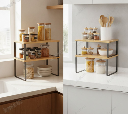 Set 2 buc raft din bambus, structura metalica, 30x18x16 cm, organizare universala, bucatarie, birou, utilizare Horeca, zona servire cafenele, terase sau restaurante [2]
