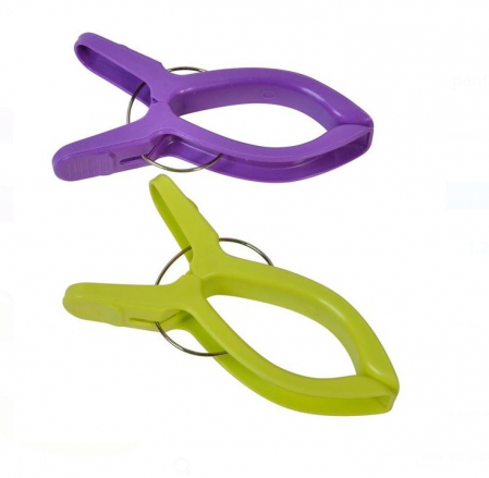 Intretinere textile - Set 2 carlige mari pentru rufe sau pentru fixarea prosoapelor de plaja, 16 cm
