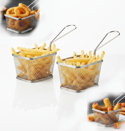 HoReCa - Set 2 buc cos servire cartofi prajiti sau gustari mici, inox, 19x13x7 cm