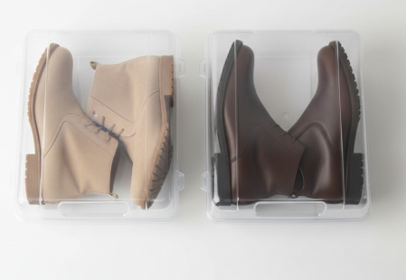 Huse si cutii depozitare - Set 2 cutii depozitare si transport pentru incaltaminte inalta, cizme, bocanci, 36x29x13 cm, transparente, cu doua guri de aerisire