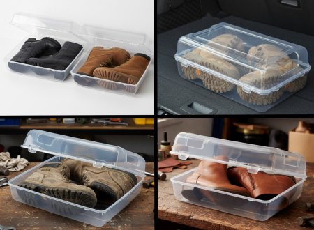 Set 2 cutii depozitare si transport pentru incaltaminte inalta, cizme, bocanci, 36x29x13 cm, transparente, cu doua guri de aerisire [1]