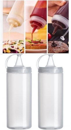 Bucatarie si servire - Set 2 dozatoare transparente, cu capac si dop, 400 ml, 20x6 cm