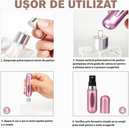 Set 2 flacoane reincarcabile, tip spray, portabile, cu pulverizator si capac, pentru parfum, 9 cm, 5 ml, negru [1]