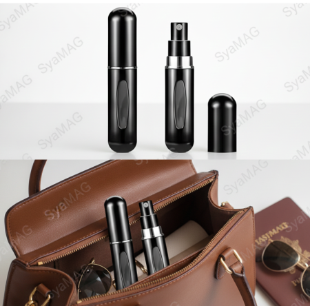 Toate produsele - Set 2 flacoane reincarcabile, tip spray, portabile, cu pulverizator si capac, pentru parfum, 9 cm, 5 ml, negru