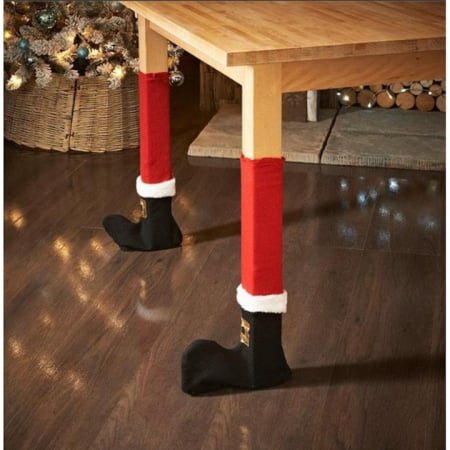 Craciun – Decoratiuni, costume si accesorii festive - Set 2 huse decorative de Craciun, forma de bocanci, pentru picioare de scaun sau masa, 47x25 cm
