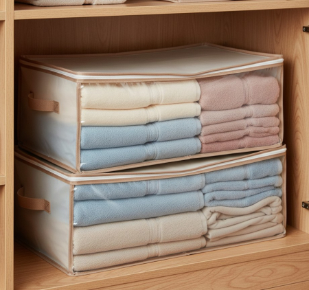 Set 2 huse depozitare imbracaminte, inchidere cu fermoar, 50x35x20 cm, fereastra transparenta [2]