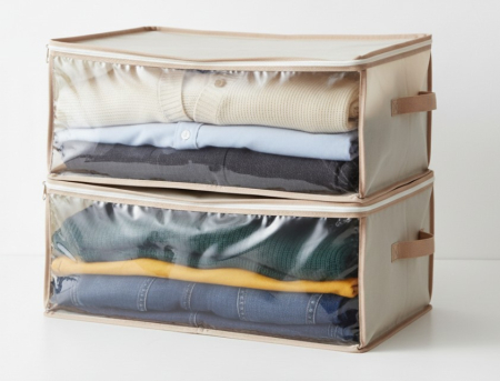 Huse si cutii depozitare - Set 2 huse depozitare imbracaminte, inchidere cu fermoar, 50x35x20 cm, fereastra transparenta