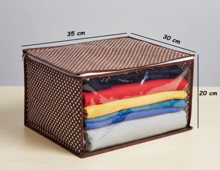 Set 2 huse mici, depozitare haine, inchidere cu fermoar, maro, 35x30x20 cm, fereastra transparenta [2]