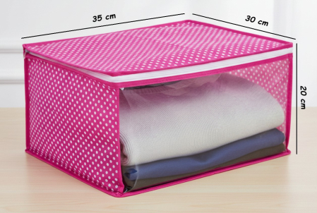 Set 2 huse mici, depozitare haine, inchidere cu fermoar, roz cu buline, 35x30x20 cm, fereastra transparenta [2]