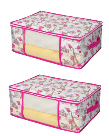Toate produsele - Set 2 huse depozitare haine, inchidere cu fermoar, model Paris, 50x35x20 cm