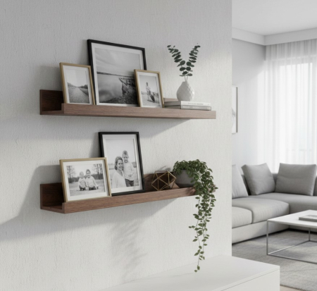 Set 2 polite perete din MDF, cu feronerie inclusa – montaj usor si organizare practica, aspect nuc, 55x12 cm [2]