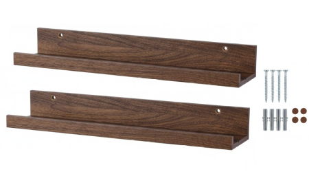 Mobilier mic - Set 2 polite perete din MDF, cu feronerie inclusa – montaj usor si organizare practica, aspect nuc, 55x12 cm