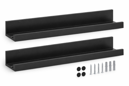 Mobilier mic - Set 2 polite perete din MDF, cu feronerie inclusa – montaj usor si organizare practica, negru, 55x12x7 cm