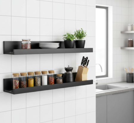 Set 2 polite perete din MDF, cu feronerie inclusa – montaj usor si organizare practica, negru, 55x12x7 cm [4]