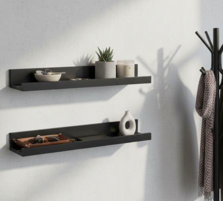 Set 2 polite perete din MDF, cu feronerie inclusa – montaj usor si organizare practica, negru, 55x12x7 cm [1]