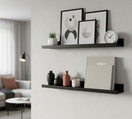 Set 2 polite perete din MDF, cu feronerie inclusa – montaj usor si organizare practica, negru, 55x12x7 cm [3]