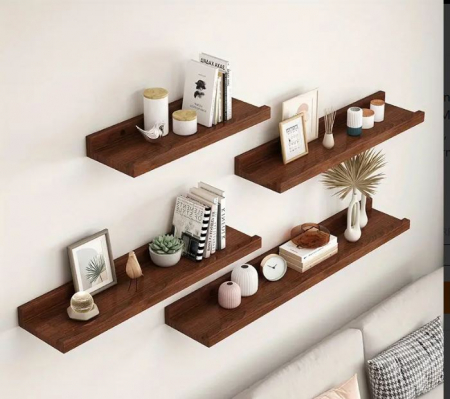 Set 2 polite maro, aspect de nuc, din MDF, feronerie inclusa, 55x12x7 cm [1]